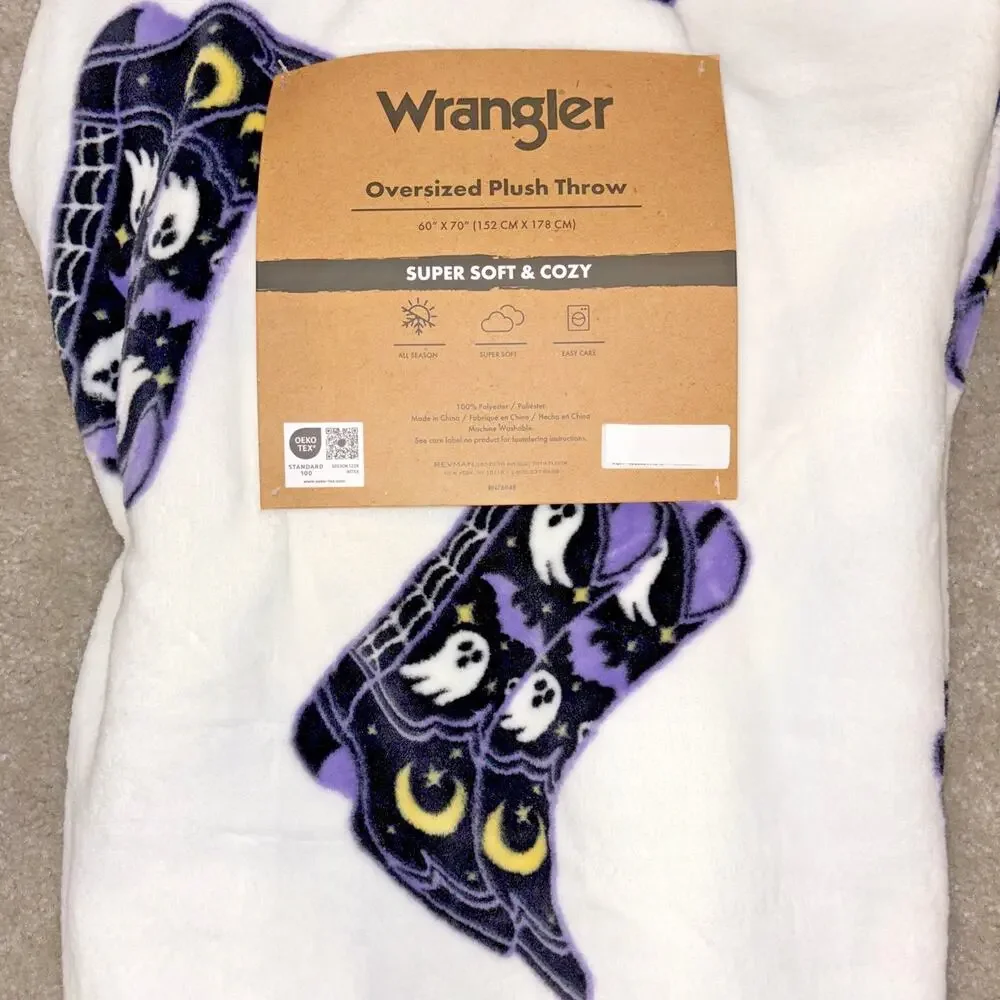 Wrangler Halloween Cowboy Boots Ghost Moon Oversized Plush Throw Blanket NEW